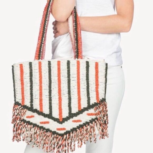 Lilla P Handbags - Lilla P Cotton Lurex Coral Cream Silver Metallic Stripe Crochet Beach Tote Bag L